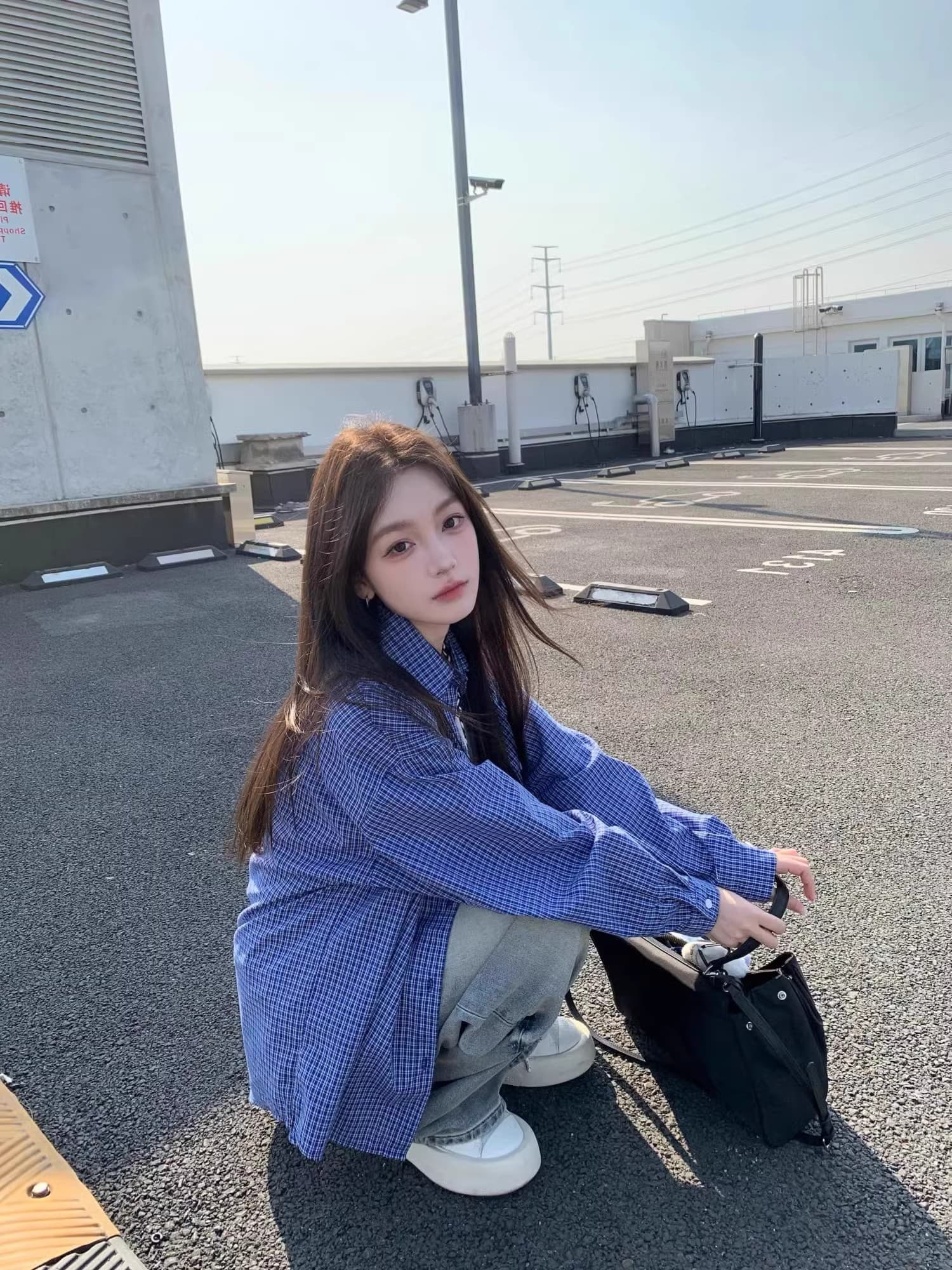 원본 셔틀 제직 그리드 레트로 블루 체크무늬 여성 셔츠 가을 작은 키 캐주얼 스택 착용 셔츠 한국 대외 무역 한 싱글 상세 이미지 18