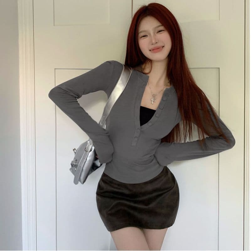 모달 260 그램 사람들 면 순수한 욕망 타이트 V넥 긍정적 인 어깨 긴팔 티셔츠 섹시함 맨위 몸매 가꾸기 한국 대외 무역 이미지 3