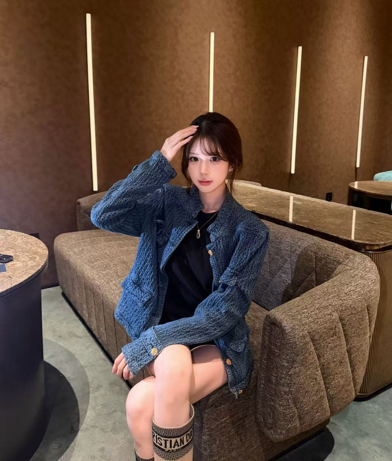 파란색 레트로 짜임 작은 샤넬 스타일 데님 재킷 가을 새로운 패션 다용도 재킷 맨위 한국 대외 무역 폭발 이미지 4