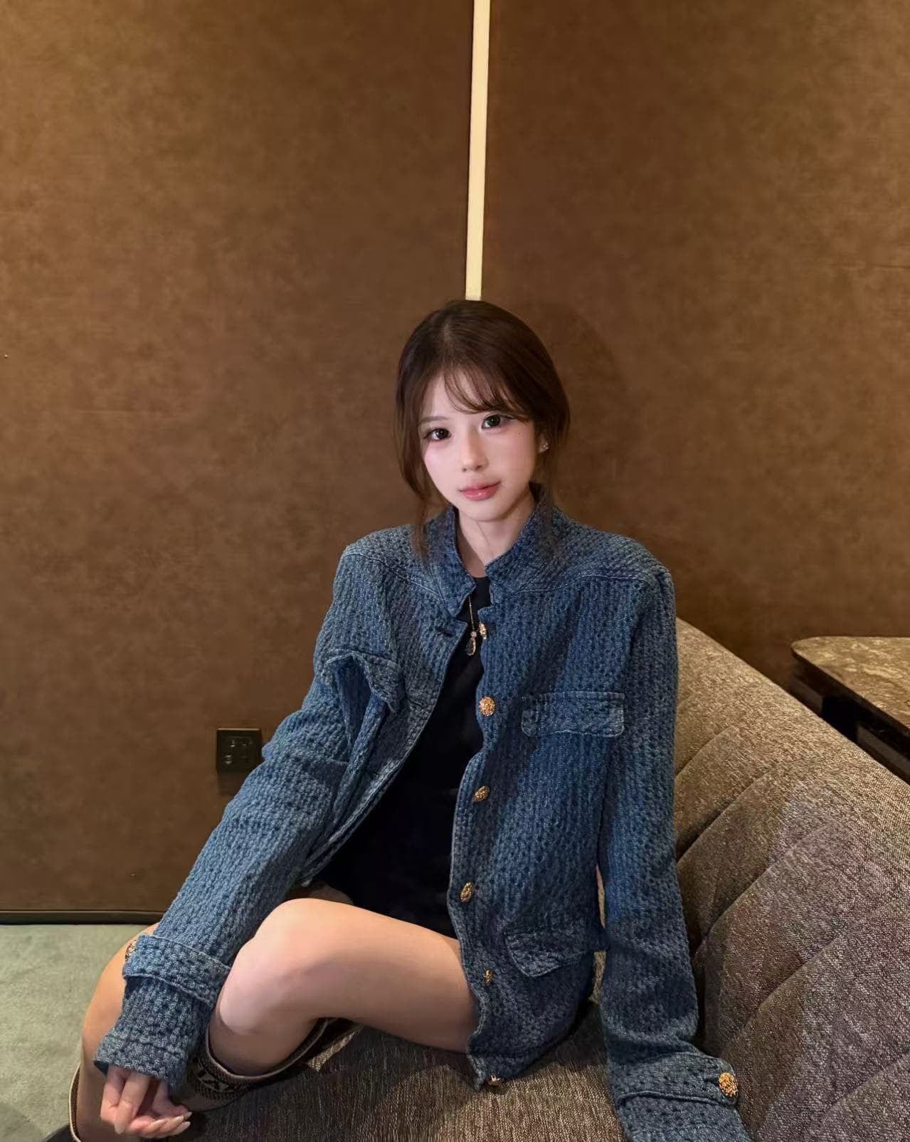파란색 레트로 짜임 작은 샤넬 스타일 데님 재킷 가을 새로운 패션 다용도 재킷 맨위 한국 대외 무역 폭발 상세 이미지 3