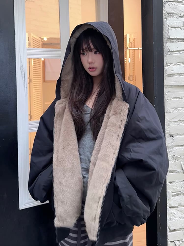 양면 착용 한국 스타일 좌 산 조각 면 의류 여성 짧은 가을 겨울 루즈핏 방한 두꺼운 보온 두꺼운 재킷 짧은 외투