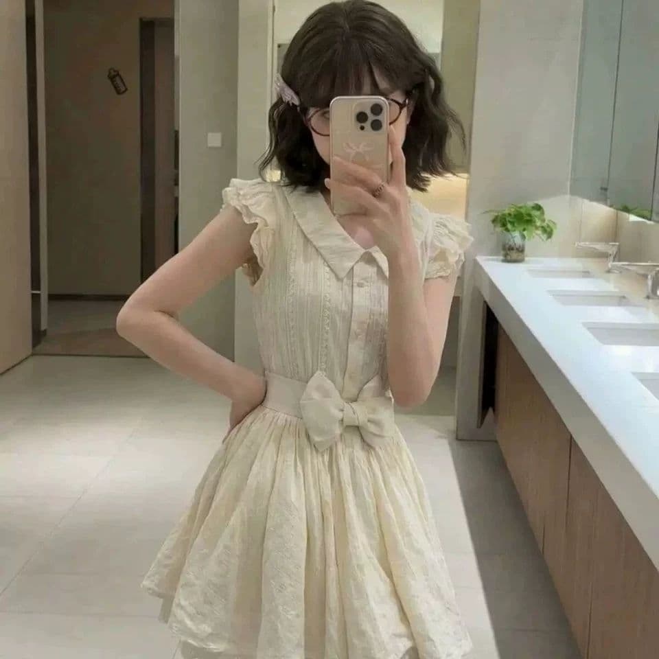 벨트 포함 프랑스식 달콤함 연령 감소 첫사랑 살구 색상 학원 스타일 여행 베이비 칼라 드레스 여자 학생 공주 드레스 상세 이미지 11