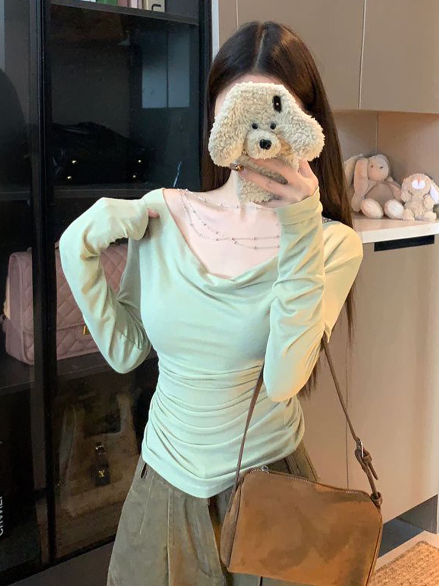 순수한 욕망 바람 핫걸 흔들다 칼라 체인 긴팔 티셔츠 여성 가을 새로운 고유 한 Chic 몸매 가꾸기 슬림해 보이는 만나는 맨위 이미지 2