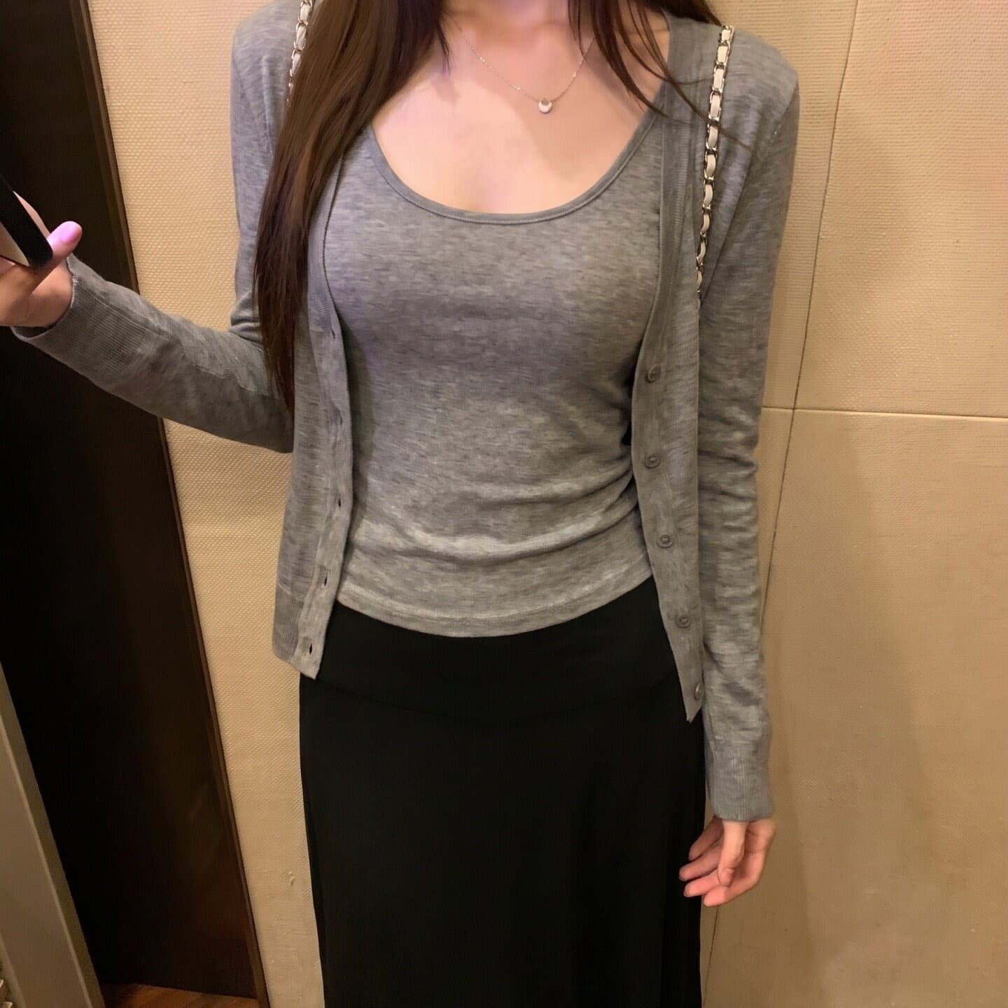 모달 여름 가을 세트 7부 소매 오픈 가디건 캐미솔 슬림해 보이는 편안함 착용 가져 가라. 여성 몸매 가꾸기 맨위 투피스 세트 이미지 3