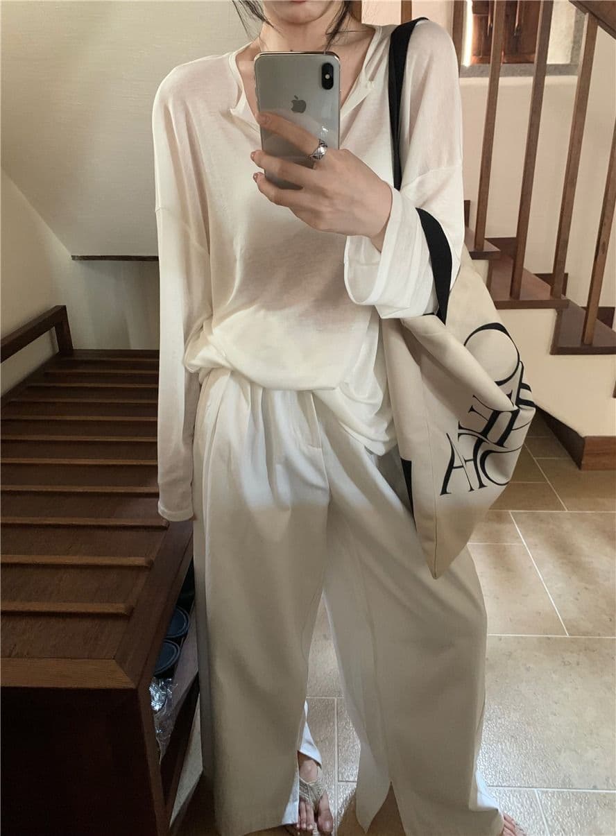 햇빛 플러시 원본 원단 시스루 얇은 스타일 V넥 긴팔 티셔츠 여성 봄 루즈핏 캐주얼 자외선 차단 블라우스 상세 이미지 13