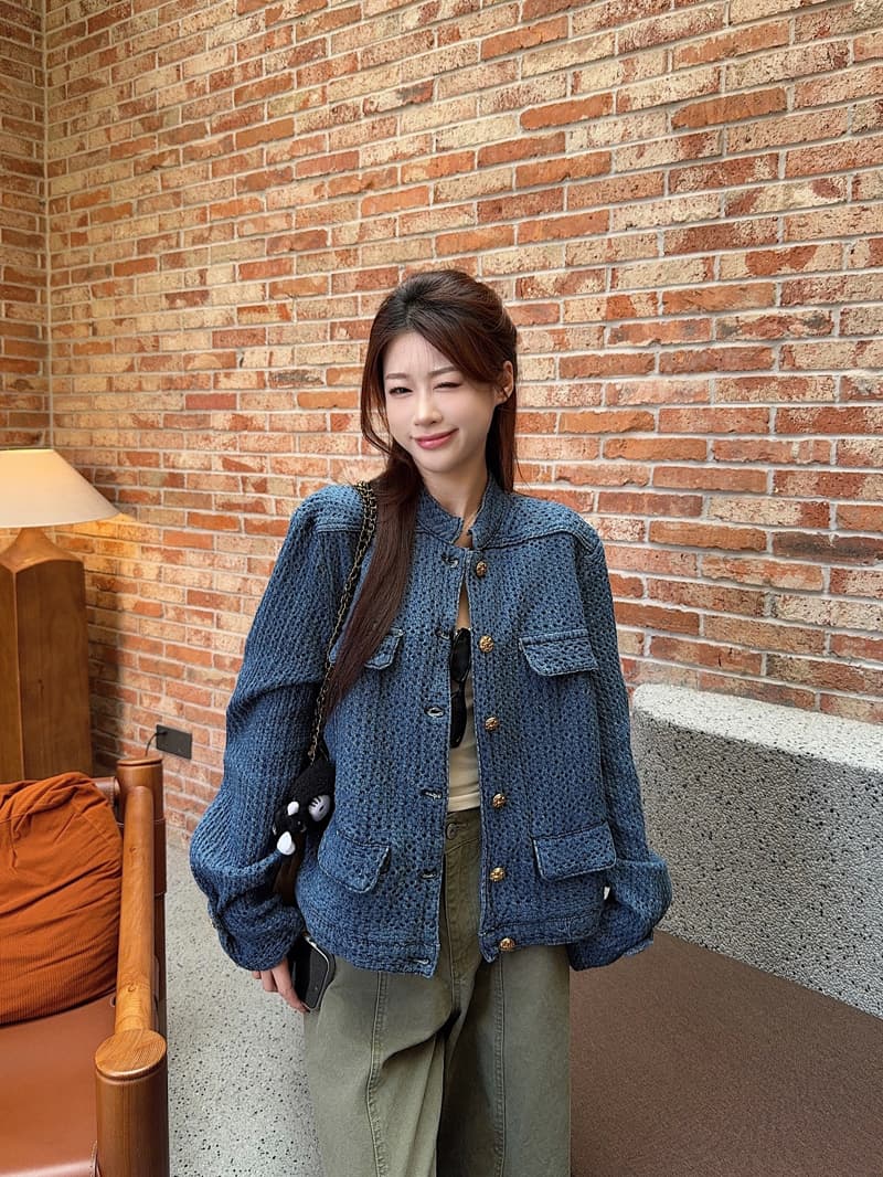 정가 오래된 돈 바람 질감 센스 데님 샤오시엔 재킷 여자 가을 2026 새로운 파란색 h 종류 스탠드 칼라 재킷 상세 이미지 5