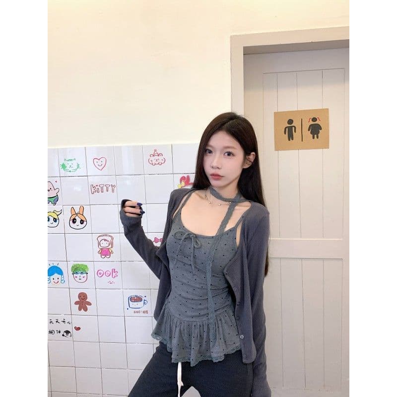 사람들 면 면 센스 4 2 달콤한 스타일 도트 무늬 나만의 것을 가져와 라. 가슴 패드 ~ 중 캐미솔 인사이드 가져 가라. 만나는 스택 착용 맨위 상세 이미지 18
