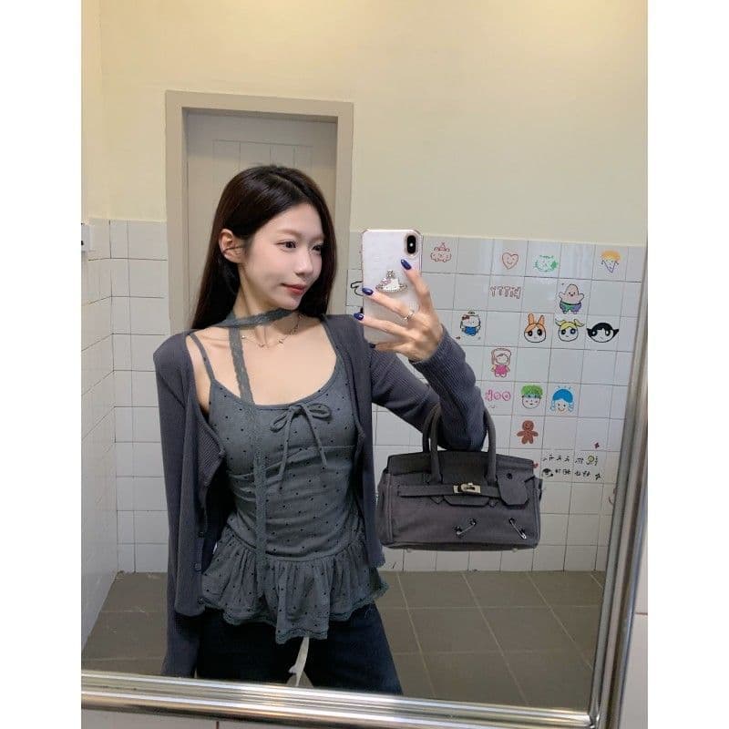 사람들 면 면 센스 4 2 달콤한 스타일 도트 무늬 나만의 것을 가져와 라. 가슴 패드 ~ 중 캐미솔 인사이드 가져 가라. 만나는 스택 착용 맨위 상세 이미지 19