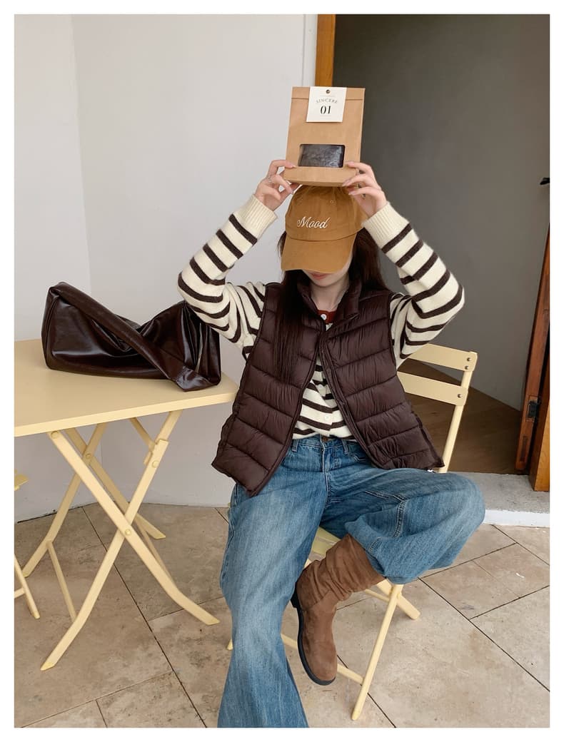다운 코튼 조끼 여자 2025 년 가을 겨울 새로운 한국 스타일 루즈핏 면 어깨 단색 갈비 살 조끼 조끼 자켓 상세 이미지 40