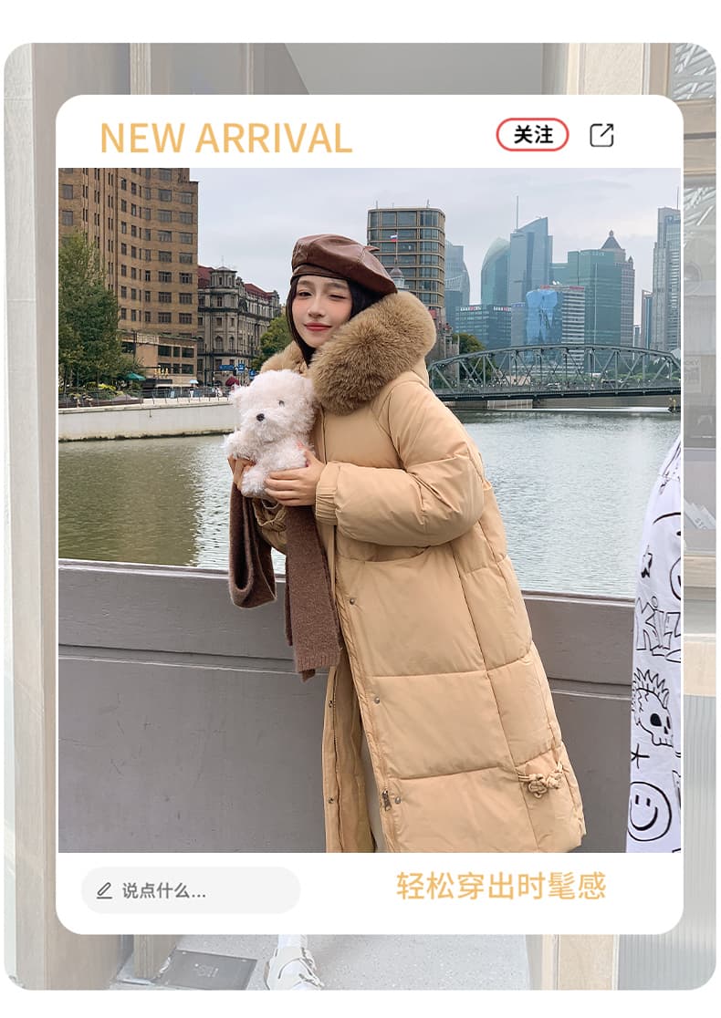 실사 후드 두꺼운 중간 길이 큰 모피 칼라 아래 면화 의류 여성 슬림해 보이는 재킷 보온 트렌디 겨울 면 옷 상세 이미지 2