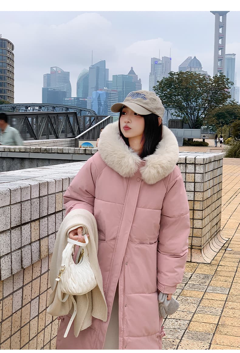 실사 후드 두꺼운 중간 길이 큰 모피 칼라 아래 면화 의류 여성 슬림해 보이는 재킷 보온 트렌디 겨울 면 옷 상세 이미지 14