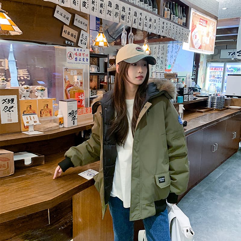 한 부서 아래 면화 의류 여자 중간 롱 코트 겨울 두꺼운 워크웨어 Parker 서비스 다운 재킷 이미지 3