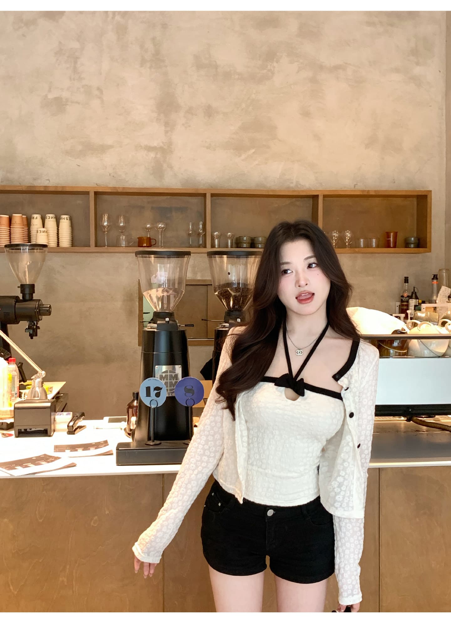 순수한 욕망 바람 세트 품격 무거운 작업 자카드 오픈 가디건 긴팔 재킷 여성 의류 가을 행침 목 캐미솔 투피스 세트