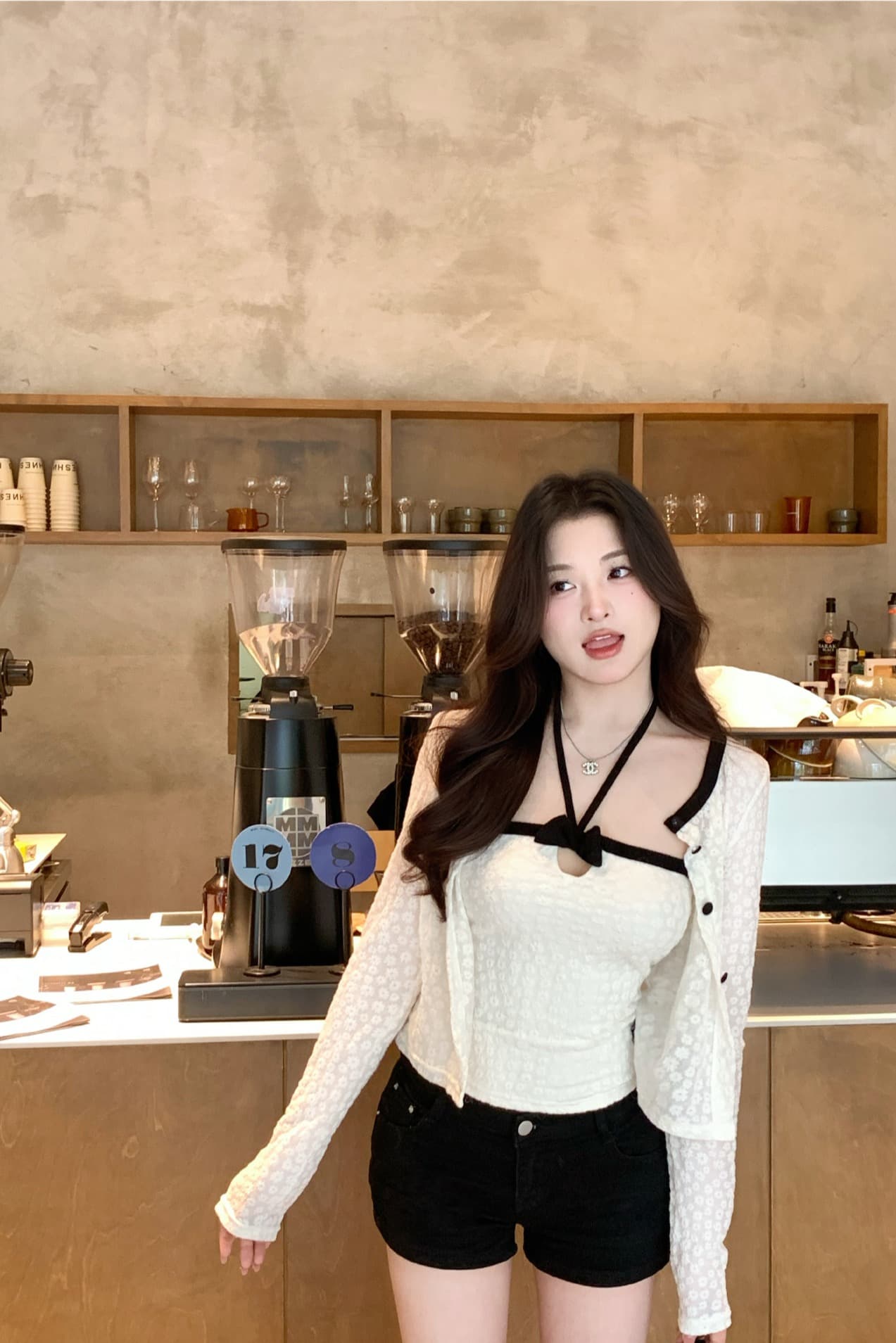 순수한 욕망 바람 세트 품격 무거운 작업 자카드 오픈 가디건 긴팔 재킷 여성 의류 가을 행침 목 캐미솔 투피스 세트 이미지 4