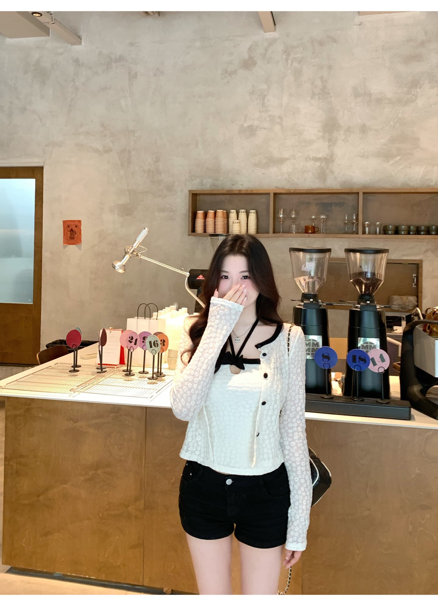 순수한 욕망 바람 세트 품격 무거운 작업 자카드 오픈 가디건 긴팔 재킷 여성 의류 가을 행침 목 캐미솔 투피스 세트 상세 이미지 9