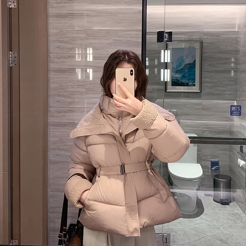 오리 오리 yaya 다운 재킷 여성 겨울 새로운 빅 칼라 허리 수축 슬림해 보이는 품격 쇼트 스타일 작은 키 면 의류 이미지 3