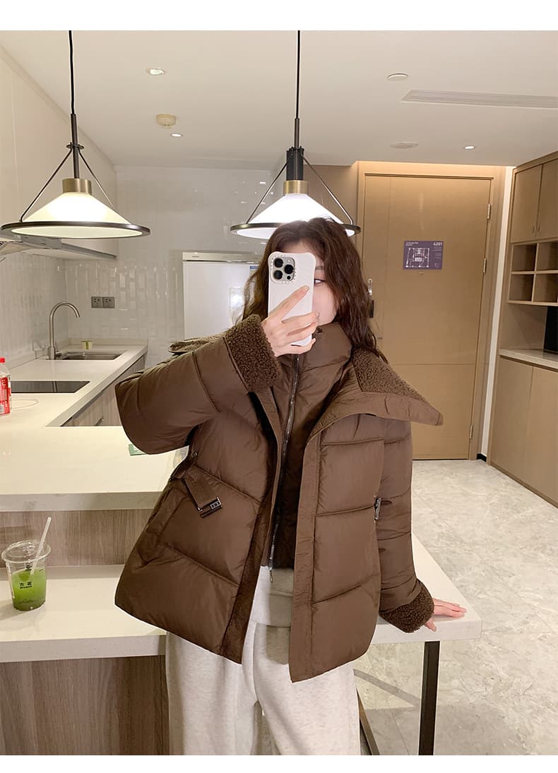 오리 오리 yaya 다운 재킷 여성 겨울 새로운 빅 칼라 허리 수축 슬림해 보이는 품격 쇼트 스타일 작은 키 면 의류 상세 이미지 3