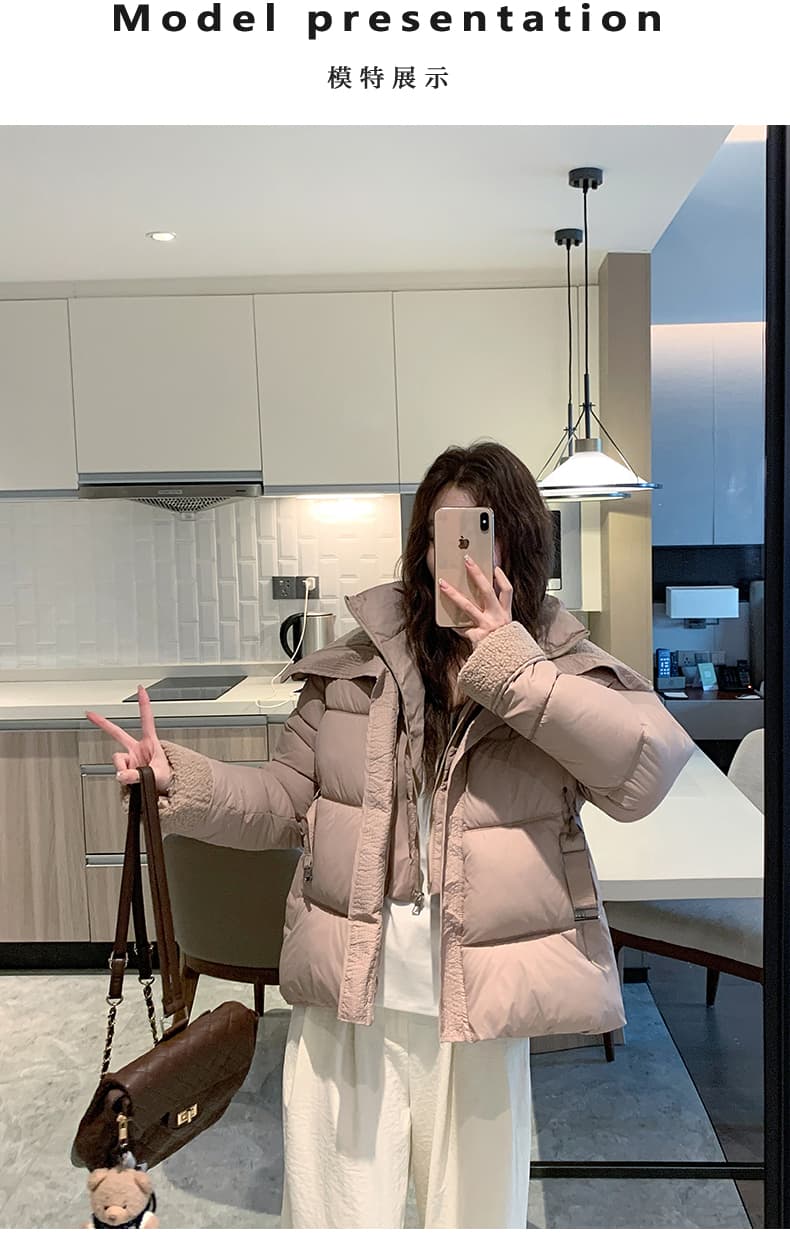 오리 오리 yaya 다운 재킷 여성 겨울 새로운 빅 칼라 허리 수축 슬림해 보이는 품격 쇼트 스타일 작은 키 면 의류 상세 이미지 12