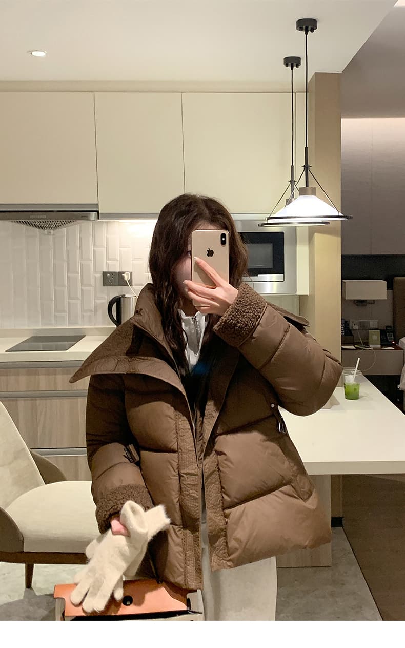 오리 오리 yaya 다운 재킷 여성 겨울 새로운 빅 칼라 허리 수축 슬림해 보이는 품격 쇼트 스타일 작은 키 면 의류 상세 이미지 26