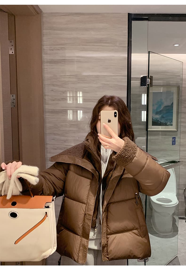 오리 오리 yaya 다운 재킷 여성 겨울 새로운 빅 칼라 허리 수축 슬림해 보이는 품격 쇼트 스타일 작은 키 면 의류 상세 이미지 27