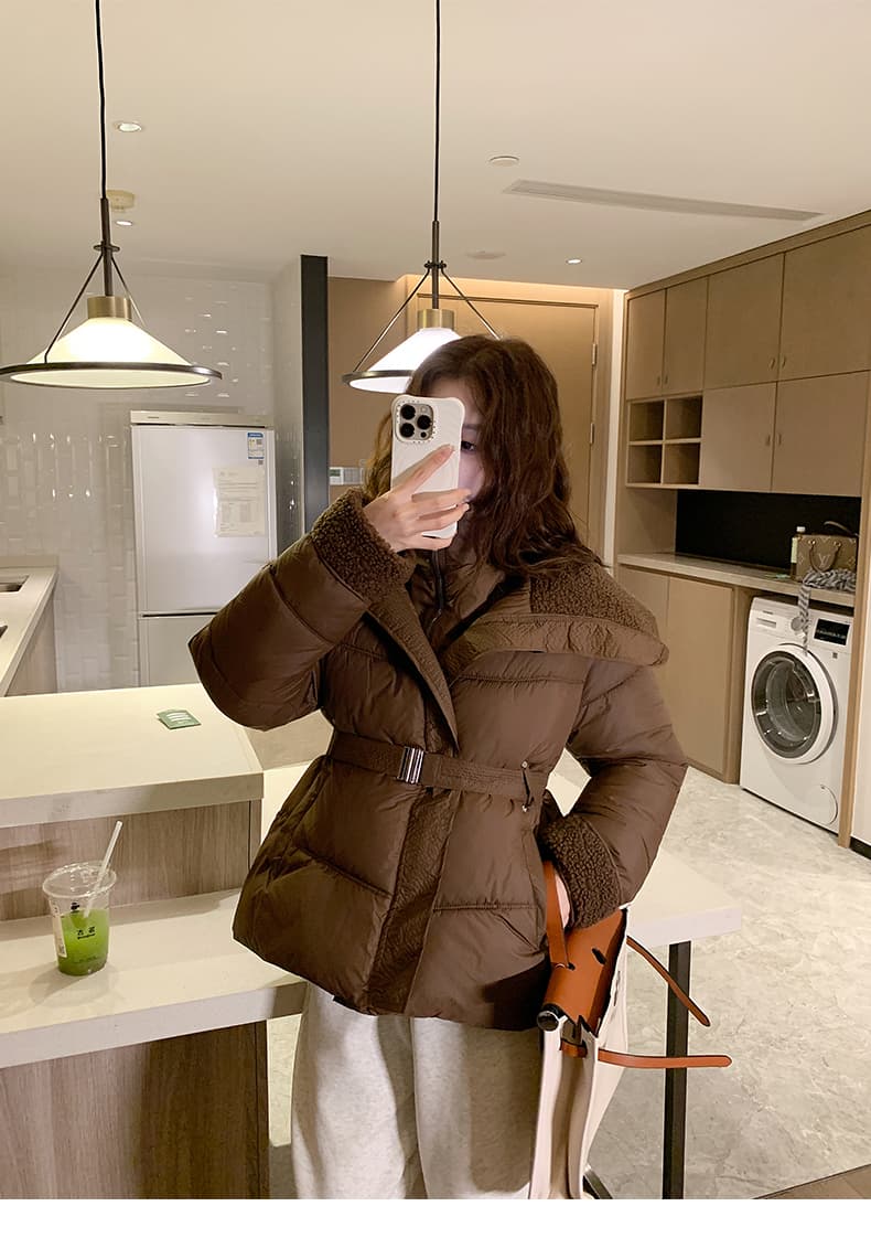 오리 오리 yaya 다운 재킷 여성 겨울 새로운 빅 칼라 허리 수축 슬림해 보이는 품격 쇼트 스타일 작은 키 면 의류 상세 이미지 33