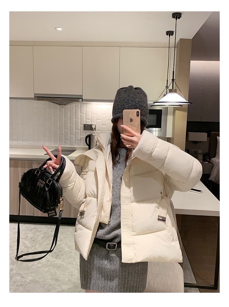 오리 오리 yaya 다운 재킷 여성 겨울 새로운 빅 칼라 허리 수축 슬림해 보이는 품격 쇼트 스타일 작은 키 면 의류 상세 이미지 47