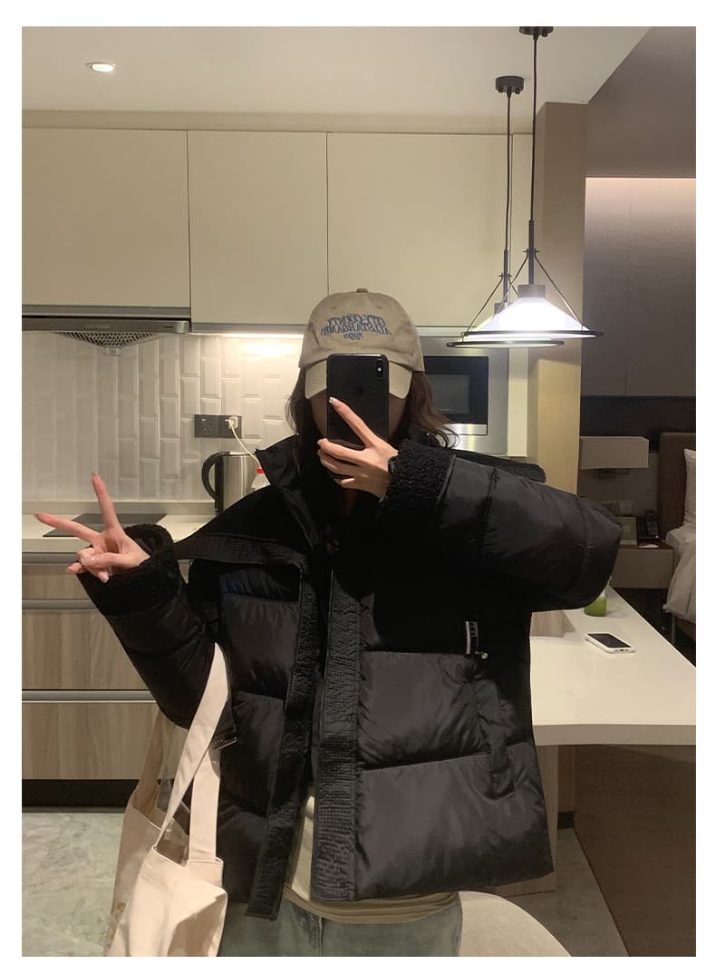 오리 오리 yaya 다운 재킷 여성 겨울 새로운 빅 칼라 허리 수축 슬림해 보이는 품격 쇼트 스타일 작은 키 면 의류 상세 이미지 50