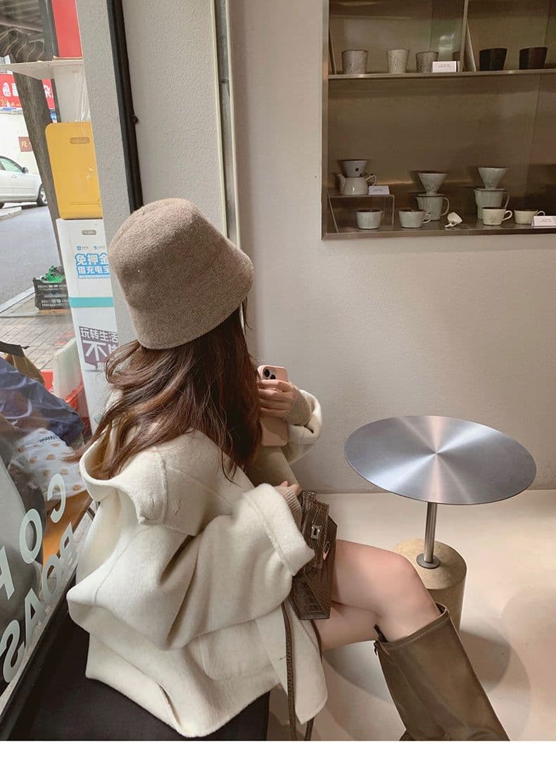 작은 샤넬 스타일 장미 핑크색 망토 모직 여성 코트 가을 겨울 2026 새로운 폭발 후드 양면 모직 코트 상세 이미지 15