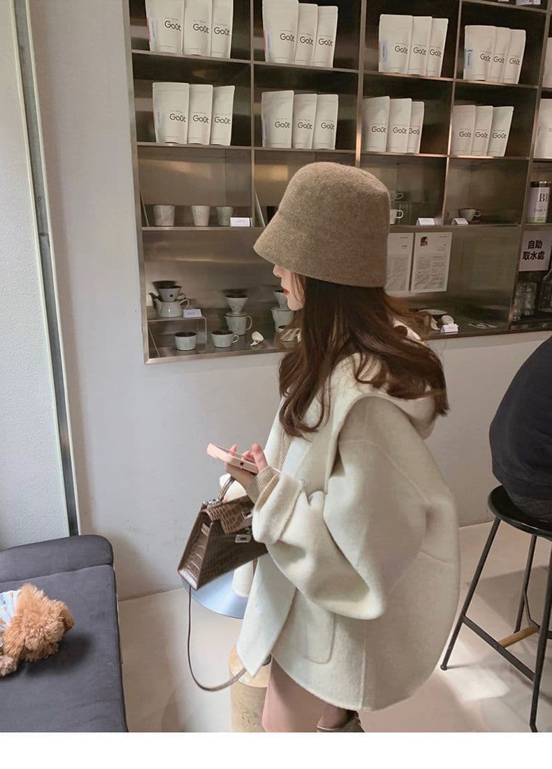 작은 샤넬 스타일 장미 핑크색 망토 모직 여성 코트 가을 겨울 2026 새로운 폭발 후드 양면 모직 코트 상세 이미지 16