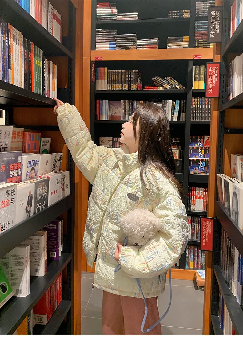 실사 무지개 압력 주름 새로운 아래 면화 의류 여성 짧은 한 부서 패션 루즈핏 학생 패딩 재킷 면 옷 재킷 상세 이미지 17