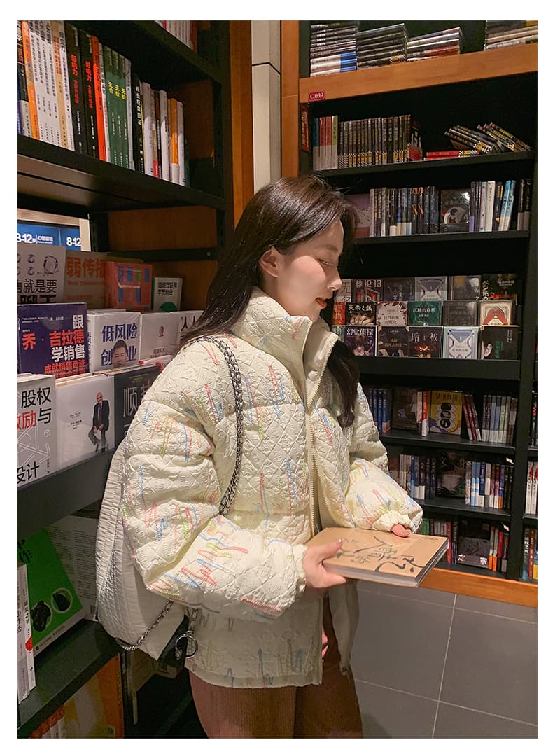 실사 무지개 압력 주름 새로운 아래 면화 의류 여성 짧은 한 부서 패션 루즈핏 학생 패딩 재킷 면 옷 재킷 상세 이미지 19