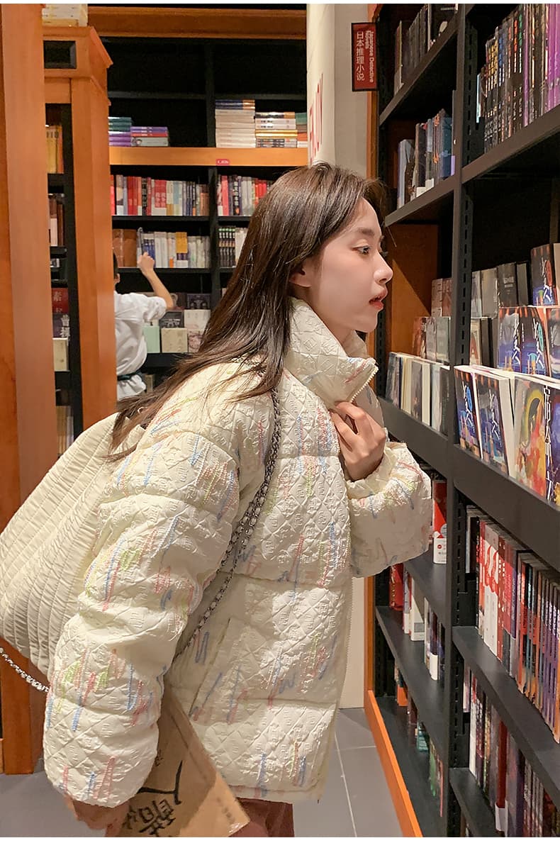 실사 무지개 압력 주름 새로운 아래 면화 의류 여성 짧은 한 부서 패션 루즈핏 학생 패딩 재킷 면 옷 재킷 상세 이미지 20
