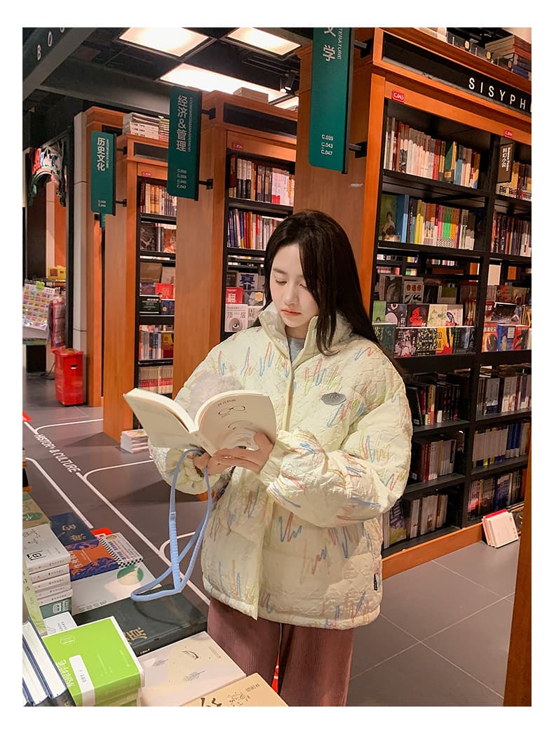 실사 무지개 압력 주름 새로운 아래 면화 의류 여성 짧은 한 부서 패션 루즈핏 학생 패딩 재킷 면 옷 재킷 상세 이미지 46