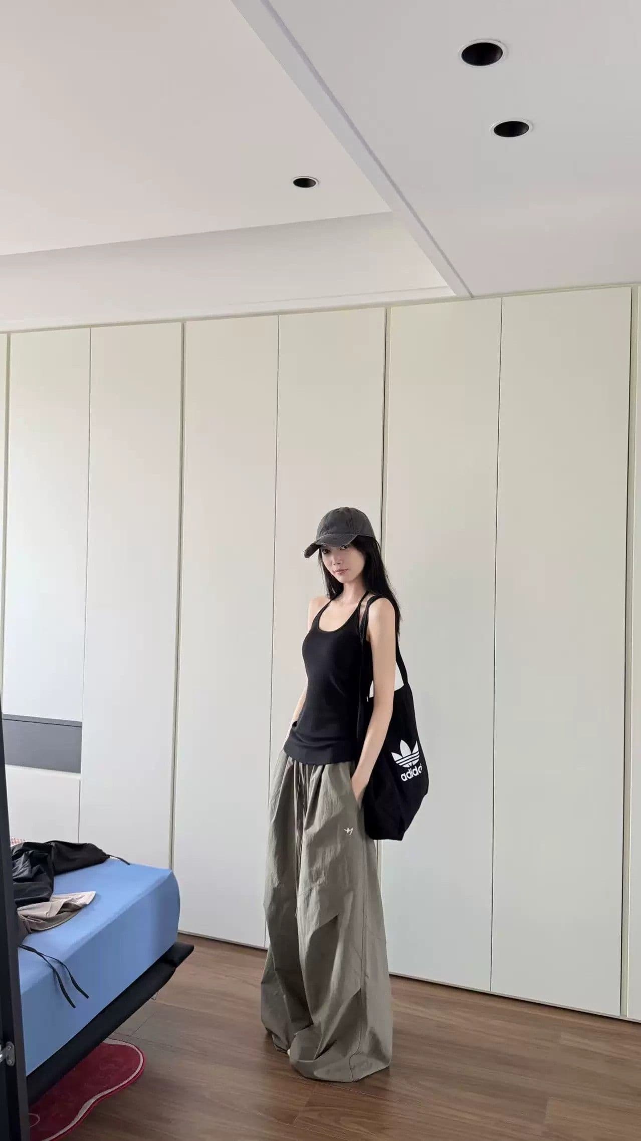 원본 고밀도 복합 아메리칸 얇은 허리 머리 밴딩 뭉치 구두 루즈핏 슬림해 보이는 넓은 다리 낙하산 병 워크웨어 팬츠 여성 상세 이미지 8