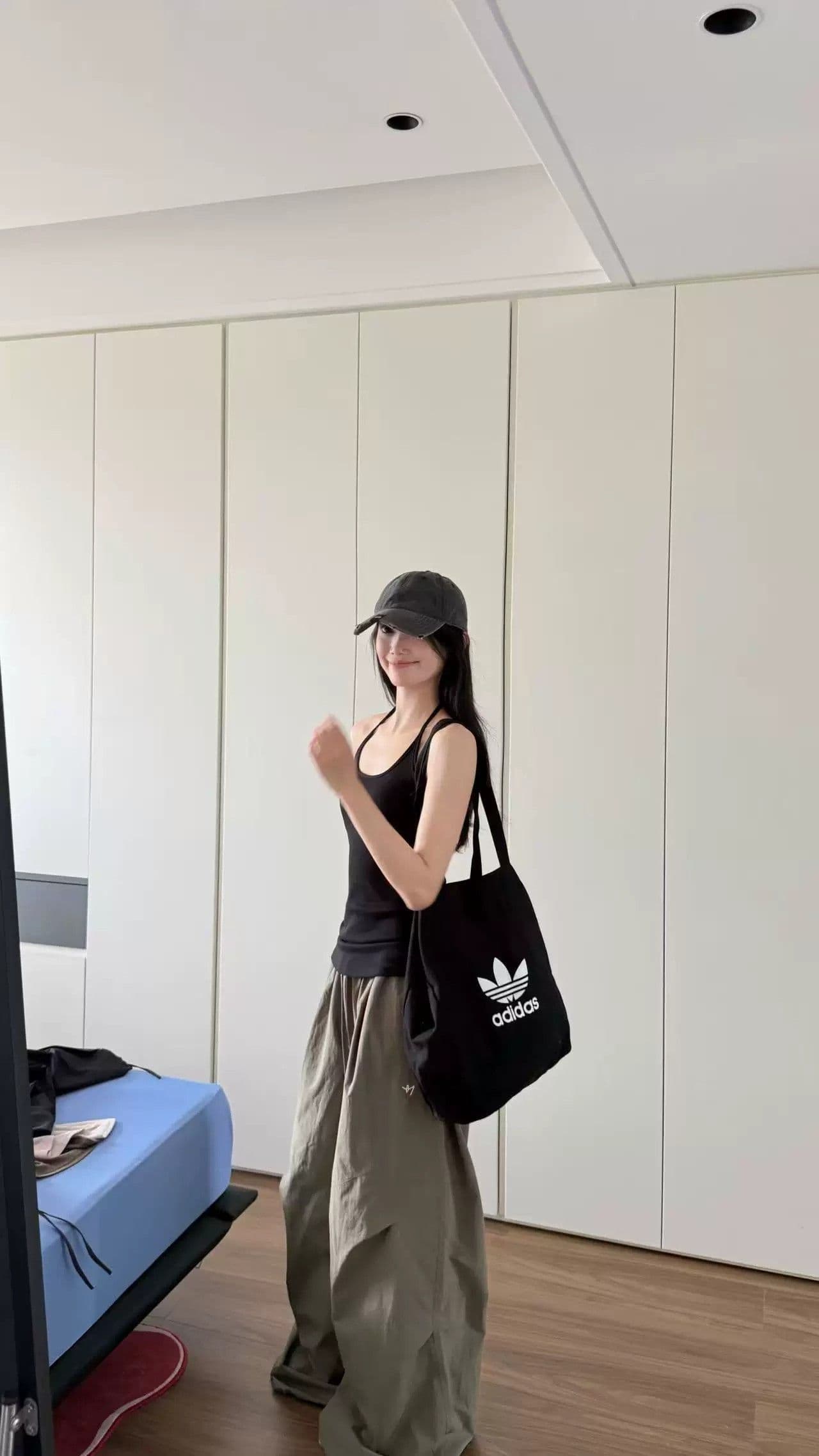 원본 고밀도 복합 아메리칸 얇은 허리 머리 밴딩 뭉치 구두 루즈핏 슬림해 보이는 넓은 다리 낙하산 병 워크웨어 팬츠 여성 상세 이미지 10