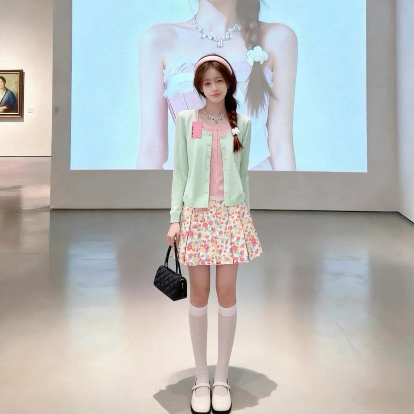 아메리칸 달콤한 스타일 녹색 핑크색 패치워크 페이크 레이어드 니트 오픈 가디건 여성 가을 겨울 몸매 가꾸기 고급 센스 스웨터 코트 트렌디 이미지 4