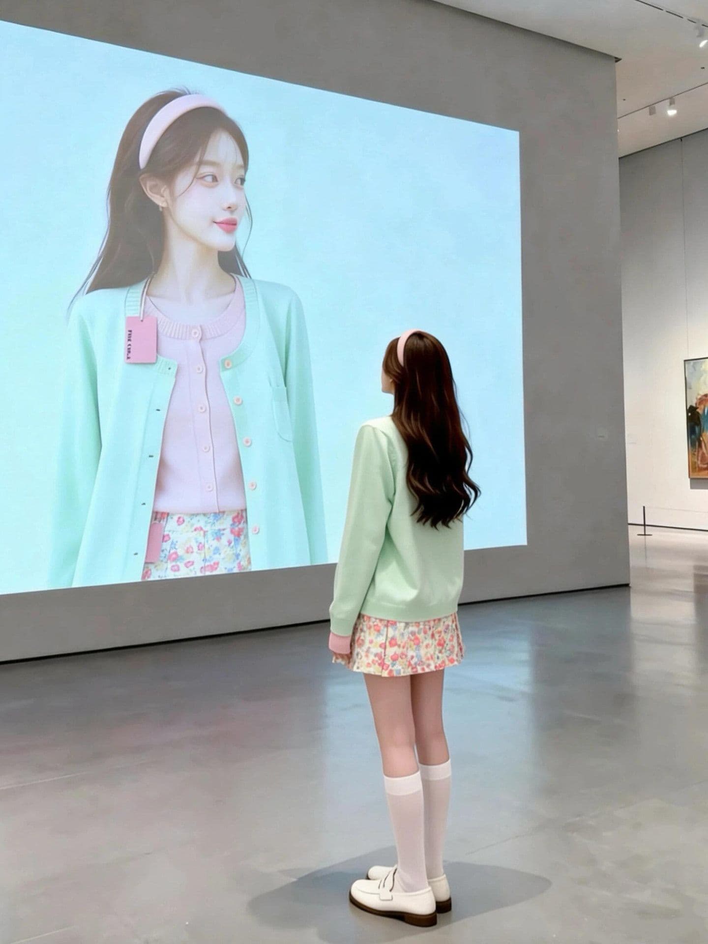 아메리칸 달콤한 스타일 녹색 핑크색 패치워크 페이크 레이어드 니트 오픈 가디건 여성 가을 겨울 몸매 가꾸기 고급 센스 스웨터 코트 트렌디 이미지 3