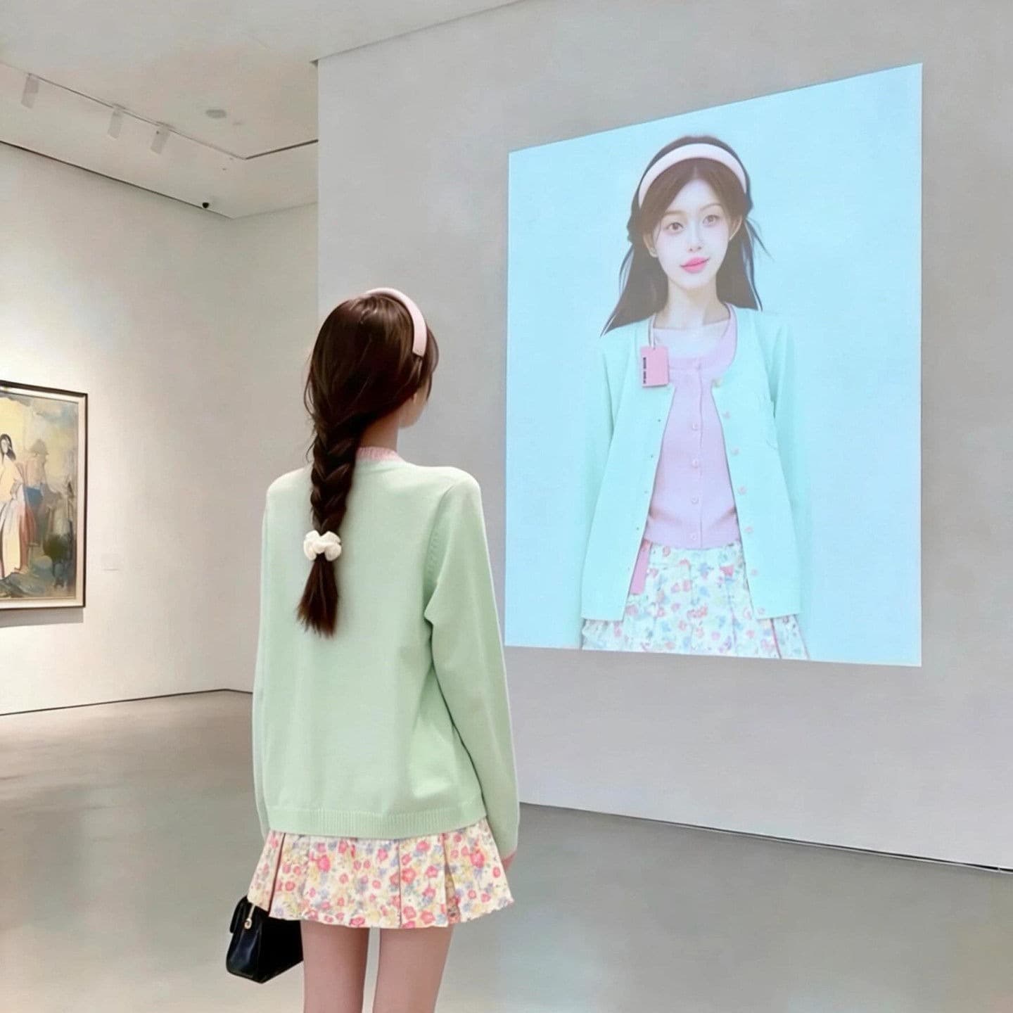 아메리칸 달콤한 스타일 녹색 핑크색 패치워크 페이크 레이어드 니트 오픈 가디건 여성 가을 겨울 몸매 가꾸기 고급 센스 스웨터 코트 트렌디 이미지 2
