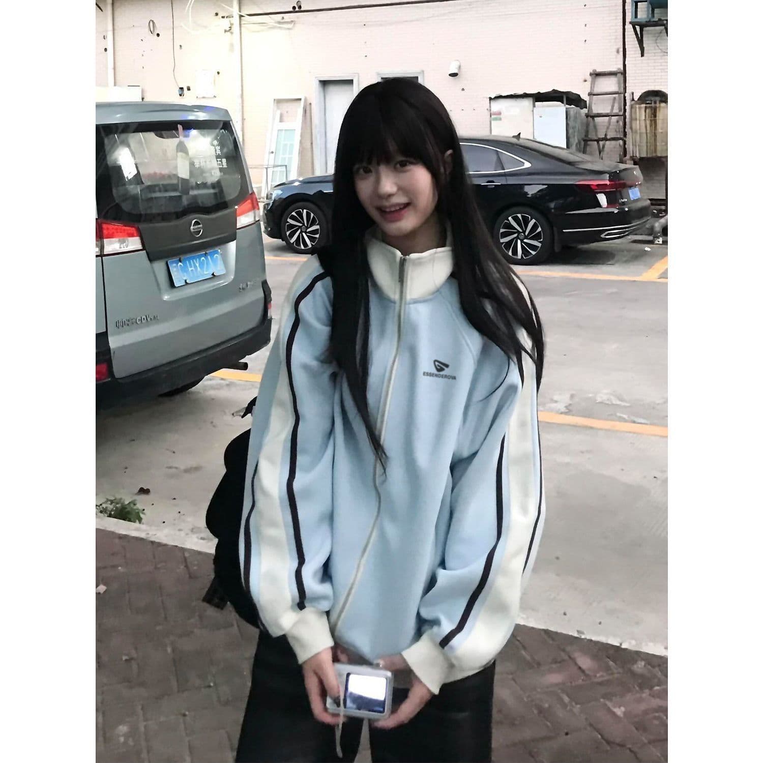 털이 있는 새로운 배색 패치워크 지퍼 여성 코트 털이 있고 두꺼운 섹션 한 부서 조수 브랜드 POLO 칼라 후드티 이미지 4