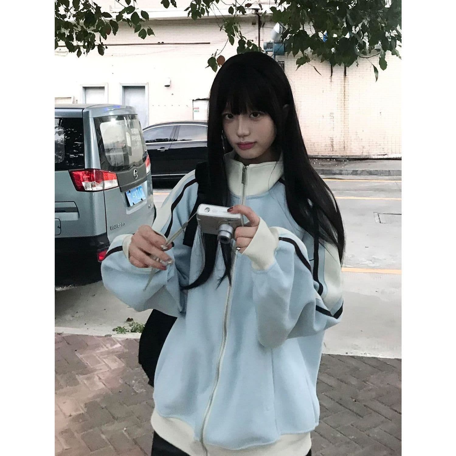 털이 있는 새로운 배색 패치워크 지퍼 여성 코트 털이 있고 두꺼운 섹션 한 부서 조수 브랜드 POLO 칼라 후드티 이미지 5