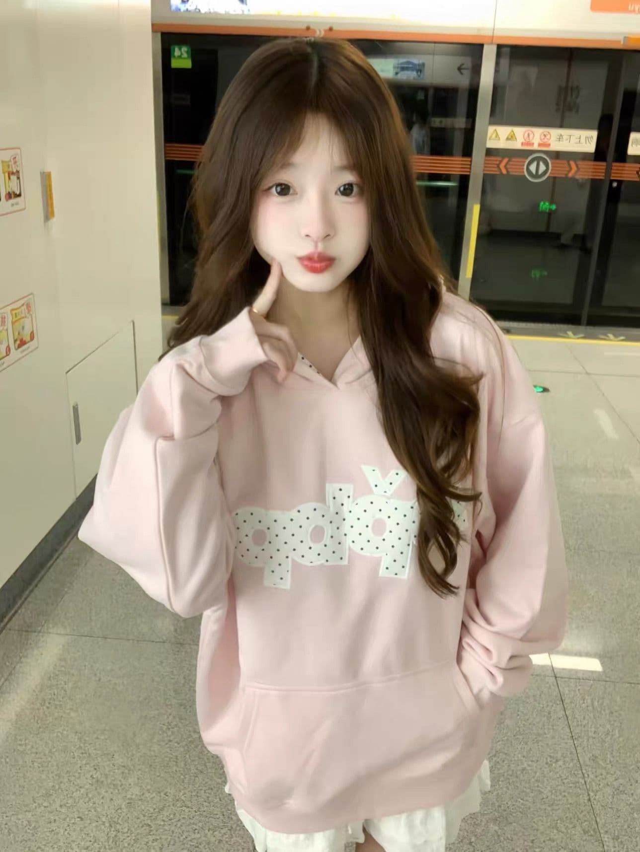 얇은 스타일 모자 인사이드 도트 무늬 자수 패치 이후 패키지 칼라 순수한 Mianhua 면 복합 후드티 여성 한국 대외 무역 상세 이미지 5
