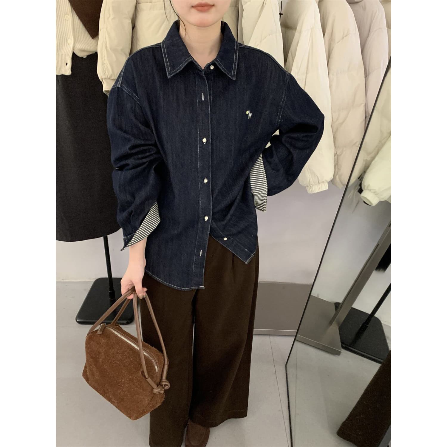 얼룩말 자수 디자인 센스 데님 셔츠 여성 의류 새로운 봄 한 chic 레트로 캐주얼 다용도 재킷 맨위 이미지 4