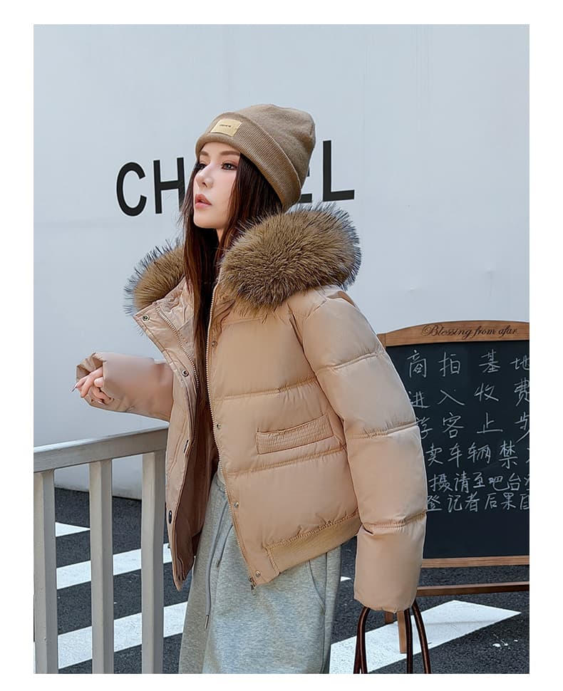 큰 모피 칼라 후드 아래 면화 의류 여성 겨울 새로운 작은 키 달콤함 보온 클립 목화 진딧물 두꺼운 재킷 상세 이미지 16