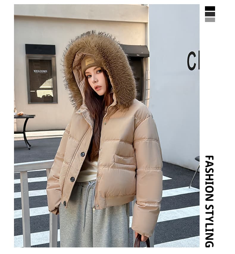 큰 모피 칼라 후드 아래 면화 의류 여성 겨울 새로운 작은 키 달콤함 보온 클립 목화 진딧물 두꺼운 재킷 상세 이미지 18