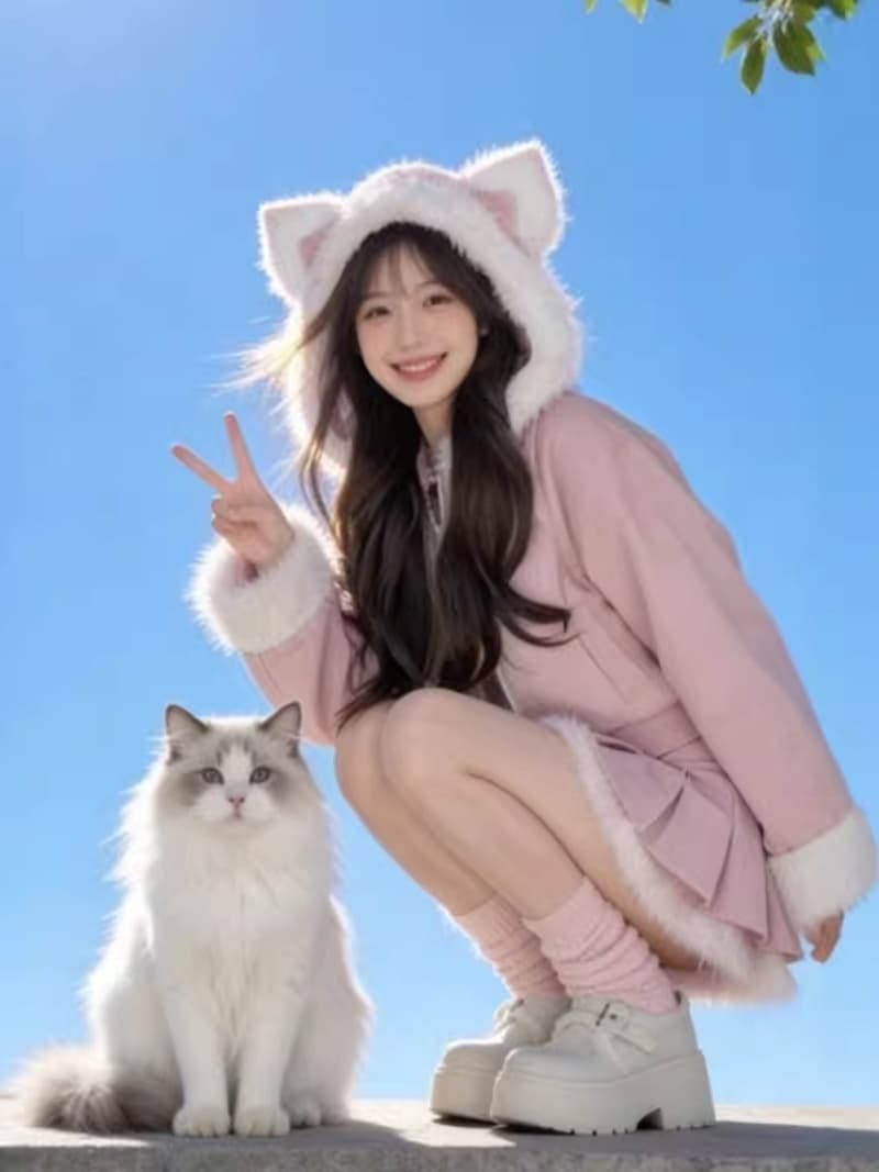 연령 감소 착용 가져 가라. 전체 집합 작은 키 슈퍼 잘 생긴 후드 재킷 반신 스커트 관대 한 점잖은 투피스 슈트 겨울 의류 이미지 3
