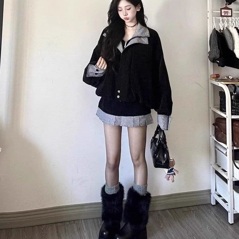 고유 한 아름다운 이른 가을 세트 2026 새로운 느긋한 바람 루즈핏 재킷 재킷 품격 한 부서 미니 스커트 투피스 세트 상세 이미지 6