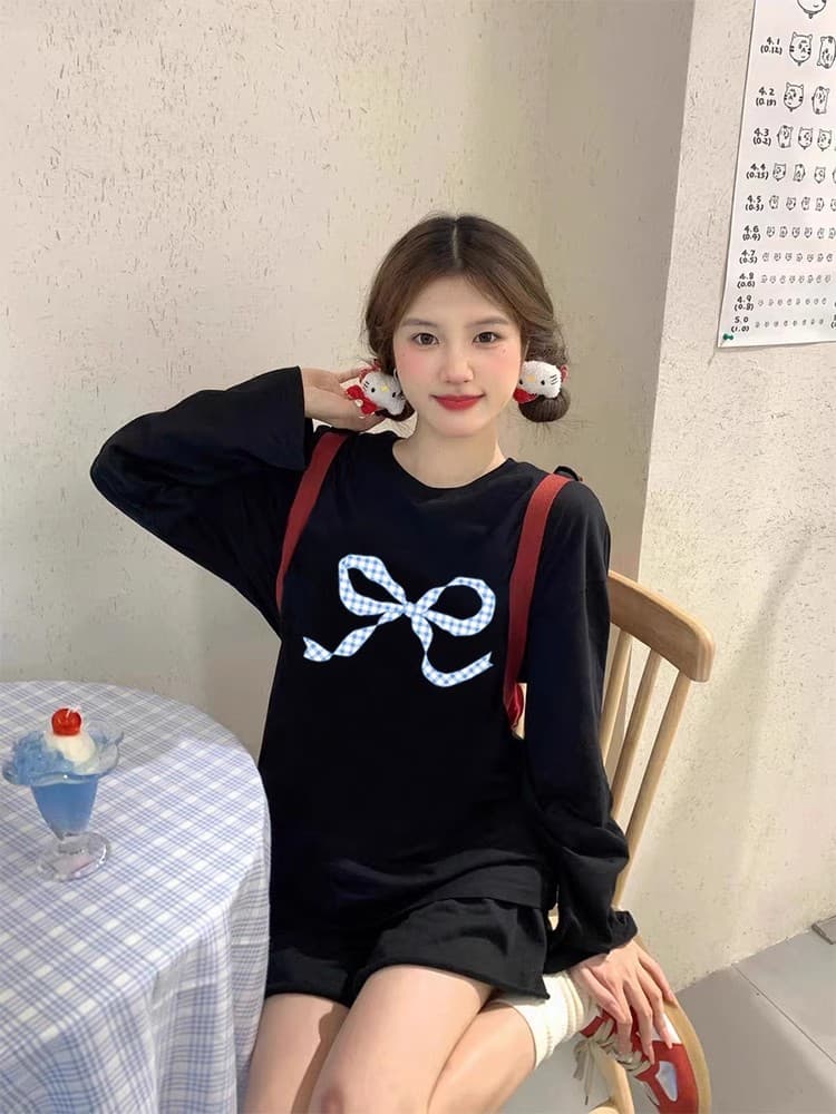 2026 한국 대외 무역 국경 간 순면 210 그램 가을 의상 긴팔 티셔츠 여성 루즈핏 맨위 프린트 상세 이미지 2