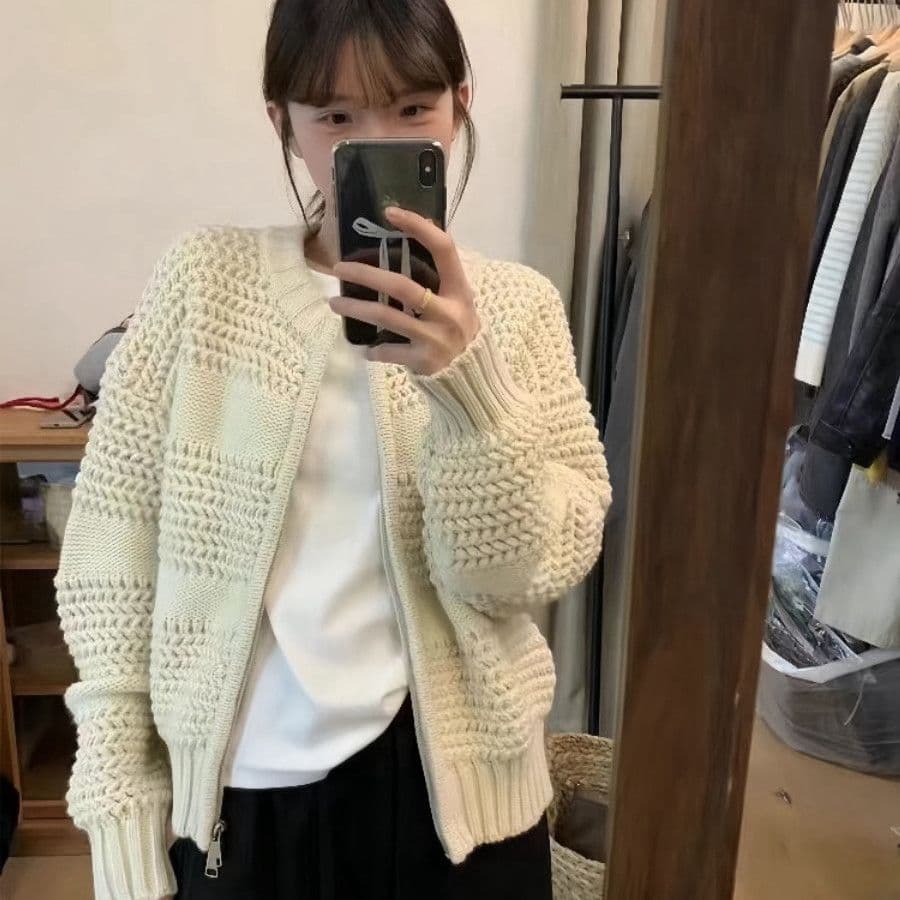 한 부서 가을 겨울 새로운 디자인 센스 더블 지퍼 니트 오픈 가디건 패션 다용도 루즈핏 슬림해 보이는 긴팔 스웨터 코트