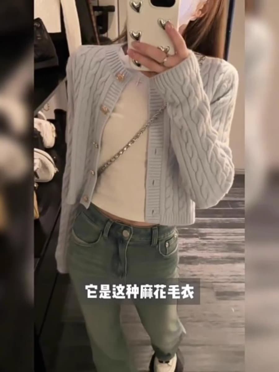 봄 가을 부드러운 가을 의상 맨위 여성 사탕 색상 꽈배기 스웨터 오픈 가디건 레트로 학원 스타일 쇼트 스타일 니트 작은 외투 상세 이미지 2