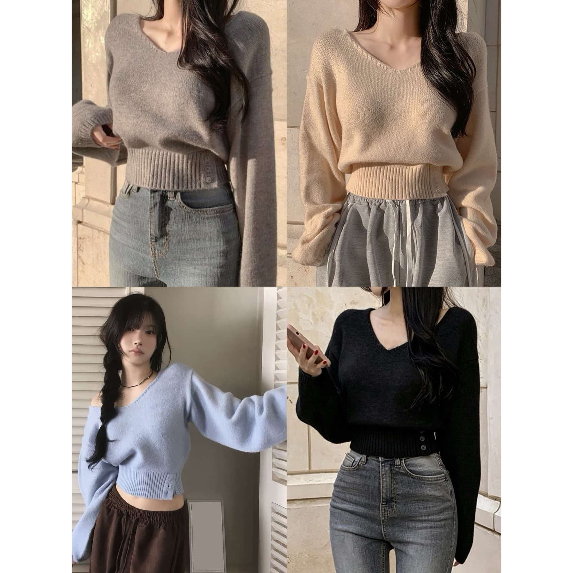 한국 chic 가을 레트로 품격 V넥 부서 버클 허리 수축 슬림해 보이는 다용도 긴팔 니트 스웨터 풀오버 스웨터 여자 이미지 2